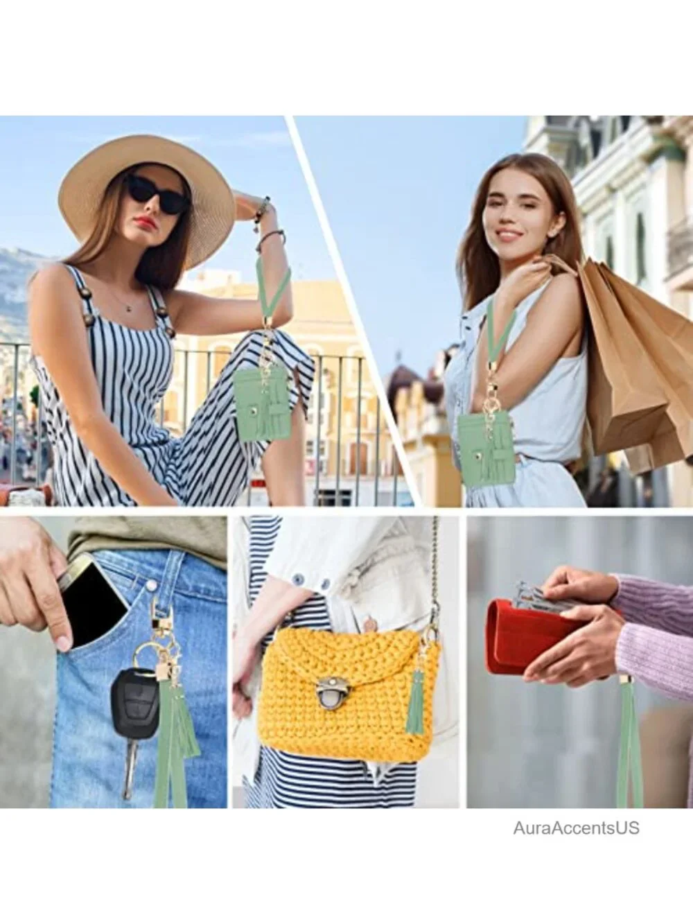 RFID Blocking Vegan Leather Wristlet Wallet with 8 Card Slots & Detachable Strap